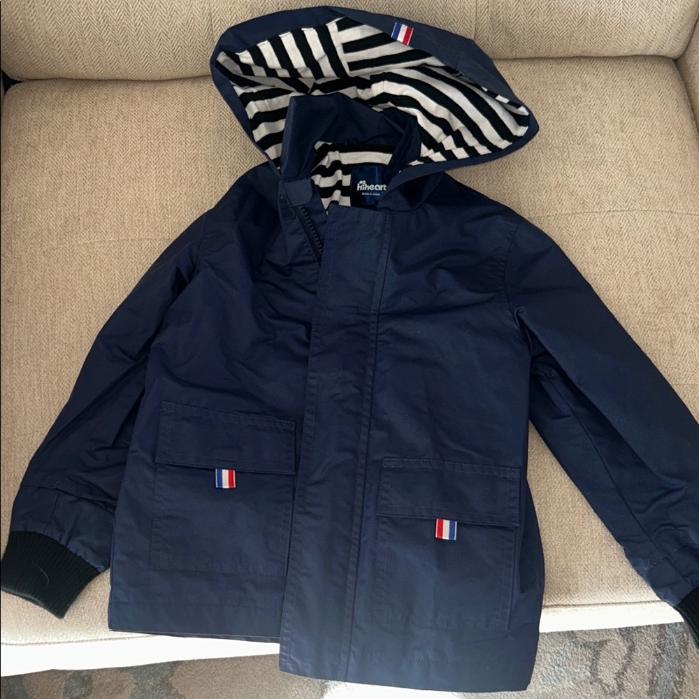 K-Way Kids Navy Raincoat with Striped Hood
